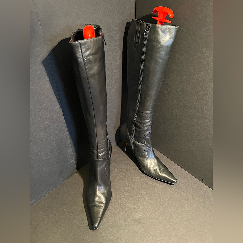 Isaac Mizrahi Sleek Black Leather Heeled Boots